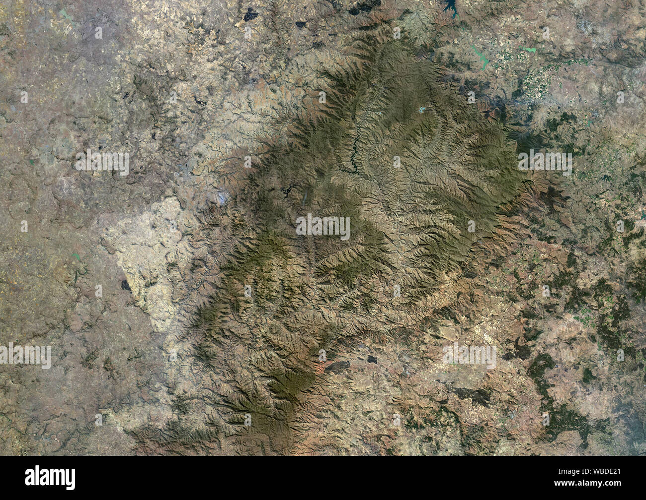 Color satellite image of Lesotho. This image was compiled from data acquired by Sentinel-2 & Landsat 8 satellites. Stock Photo