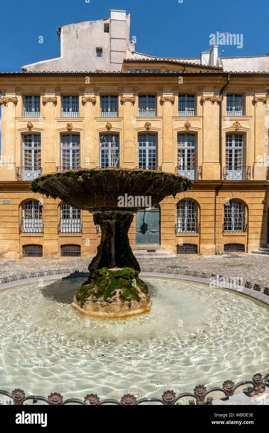 historic fountain , Place d'Albertas in Aix en Provence, france Stock Photo