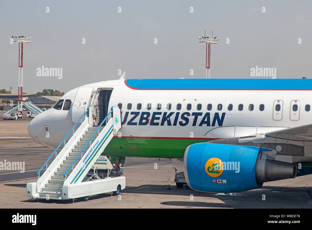 An Airbus A320 belonging to Uzbekistan Airways at Tashkent International Airport in Uzbekistan Stock Photo