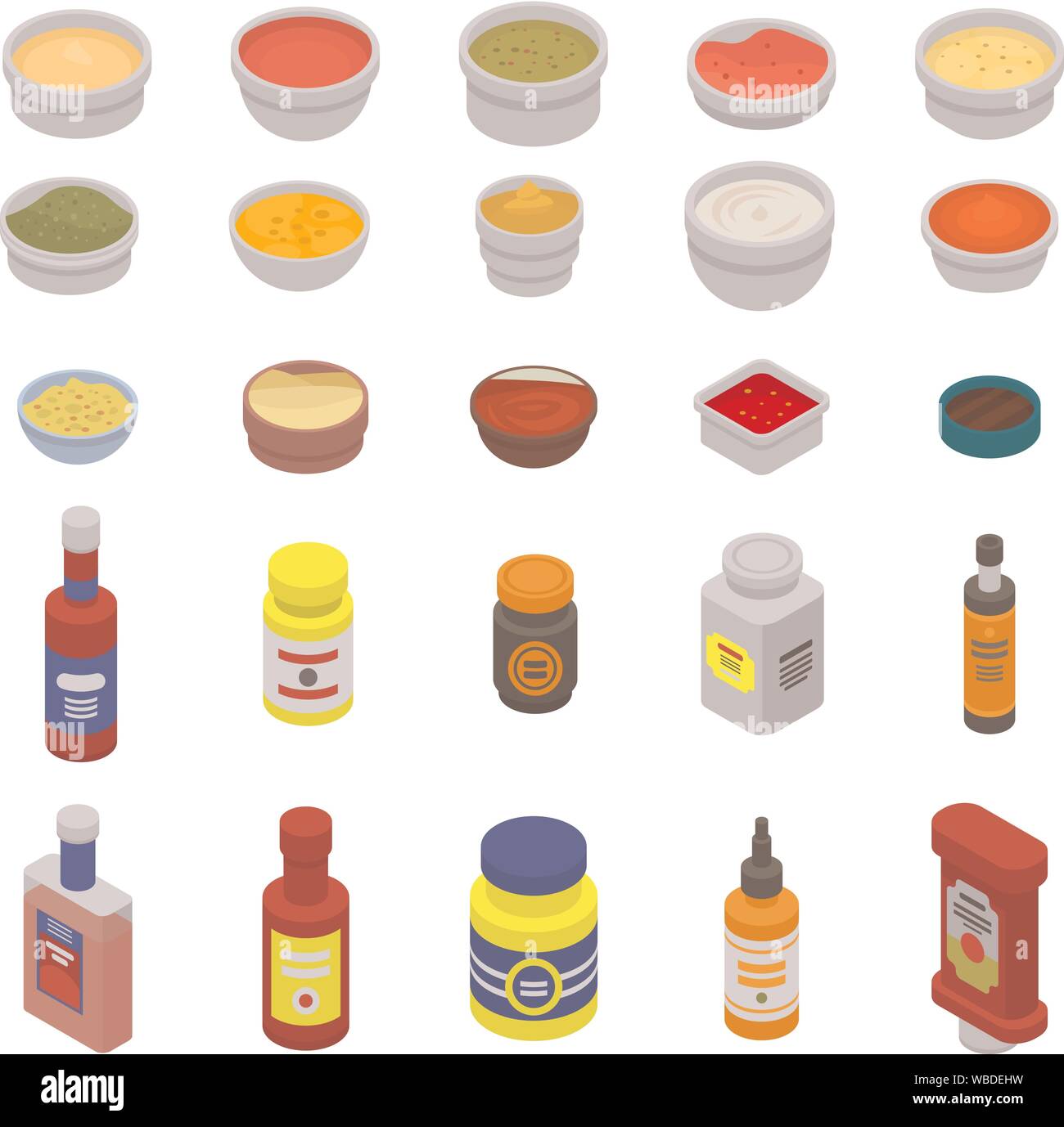 Condiment icons set, isometric style Stock Vector