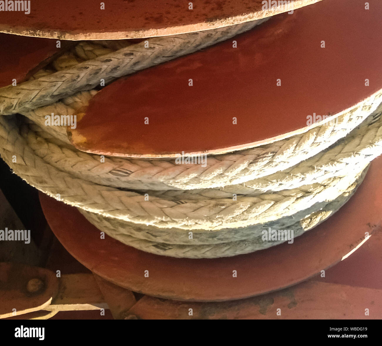 Port rope. Mooring rope. Rope for fastening ships and cargo. Stock Photo