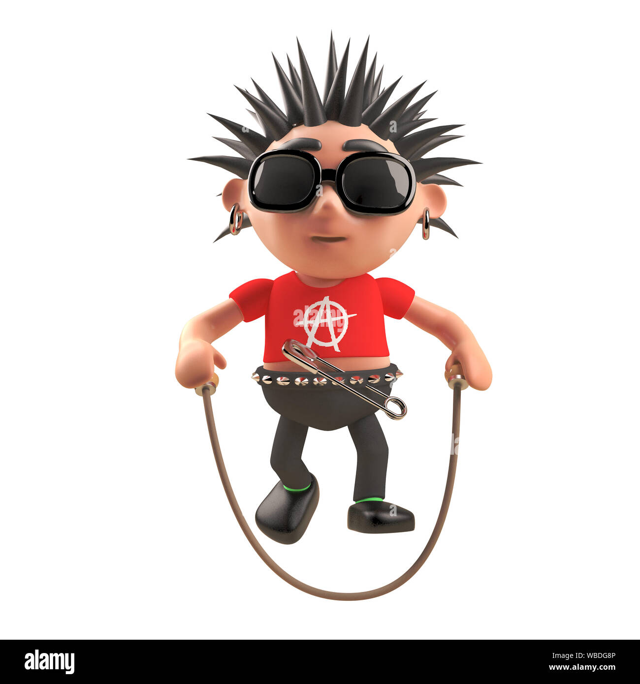 3d punk rock cartoon character skipping with a skipping rope, 3d ...