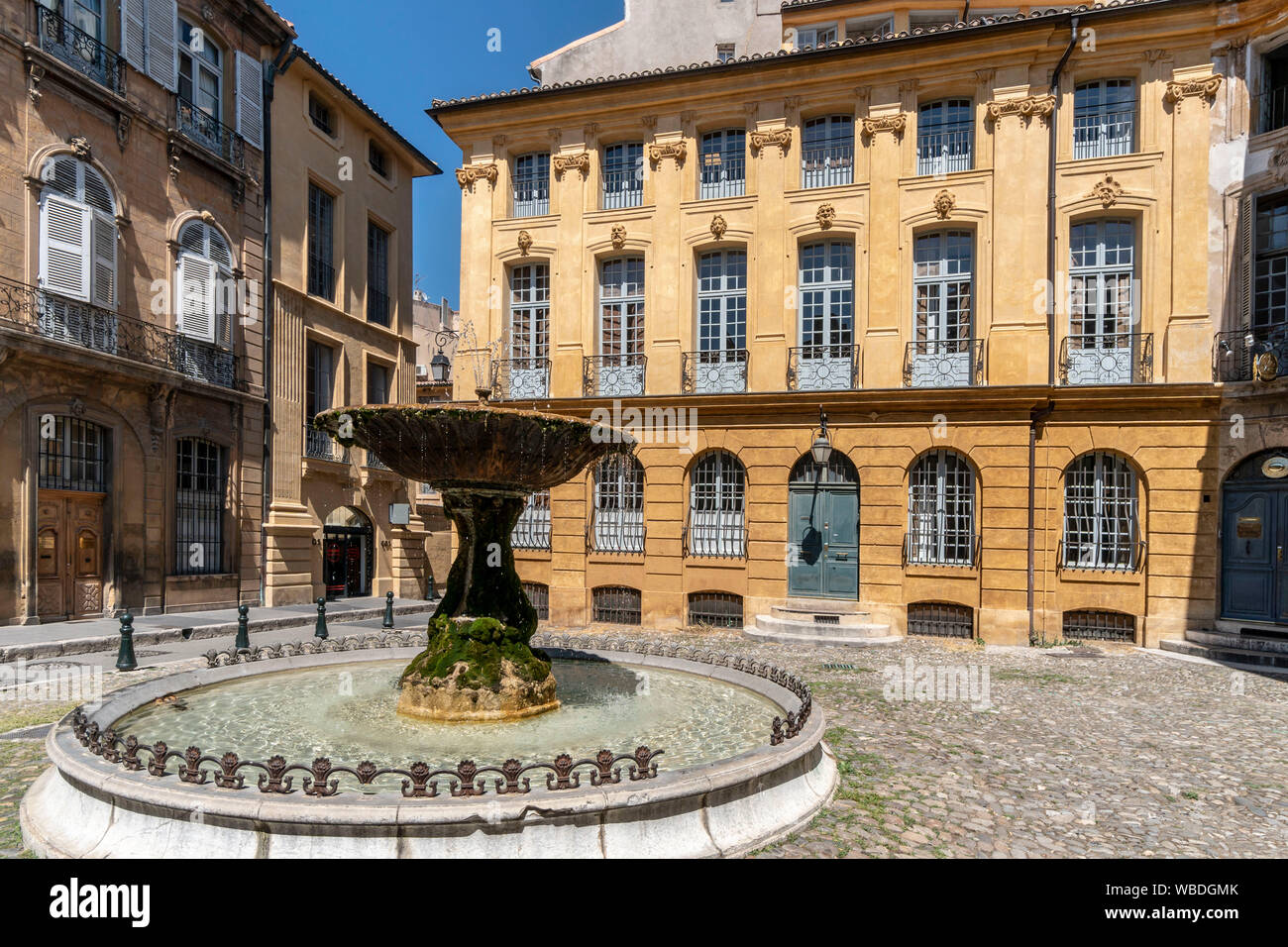 historic fountain , Place d'Albertas in Aix en Provence, france Stock Photo