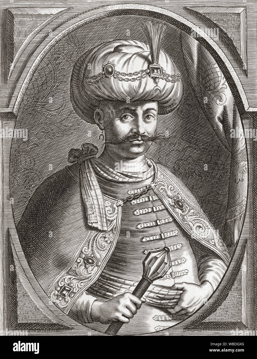 Ibrahim, Sultan of the Ottoman Empire, 1615-1648.  He ruled from 1640-1648.  Also known as Ibrahim the Mad.  After a 17th century engraving. Stock Photo