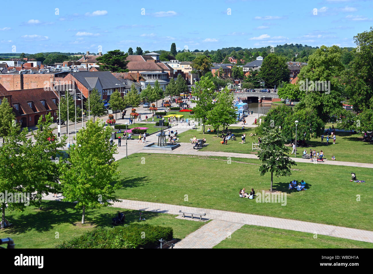View from terrace on Royal Shakespeare Theatre, Stratford upon Avon, England Stock Photo