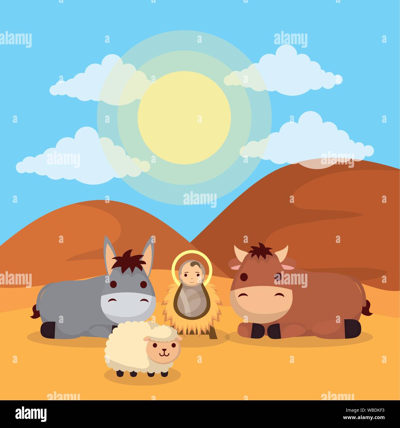 celebration merry christmas manger flat design Stock Vector