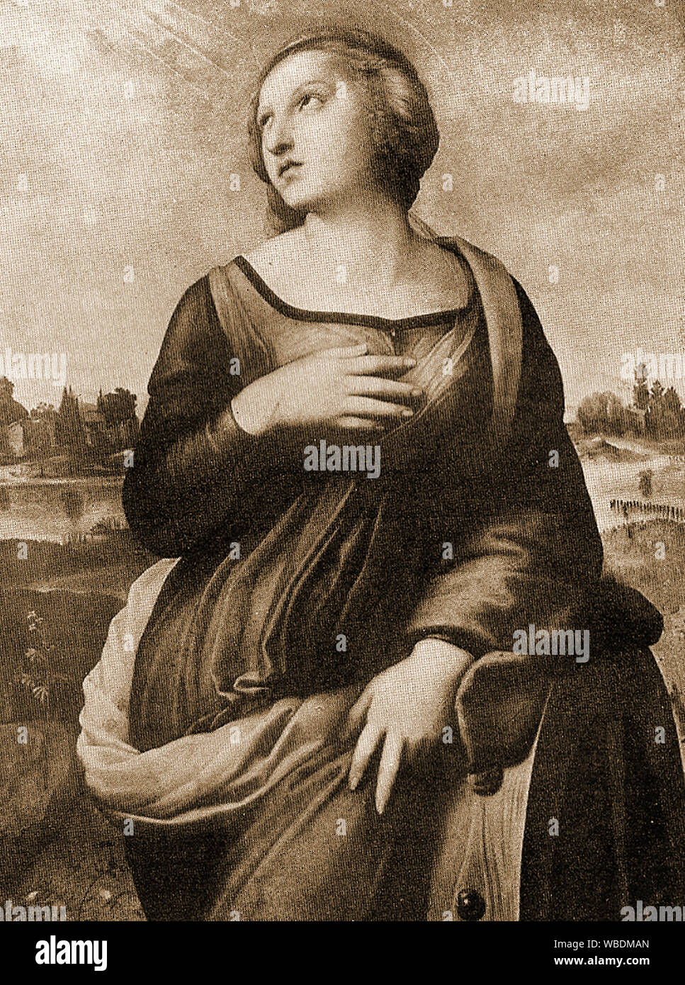 A vintage religious portrait of St Catherine (Katherine) of Alexandria. Also known as Saint Catherine of the Wheel,  Catharina Alexandrina and The Great Martyr Saint Catherine. She is venerated in the Alexandria, Egypt Venerated in Coptic Orthodox Church,Orthodox Church,Oriental Orthodoxy,Eastern Catholic Churches,Lutheranism,Roman Catholic Church and the Anglican Communion. Patron of numerous causes. Stock Photo