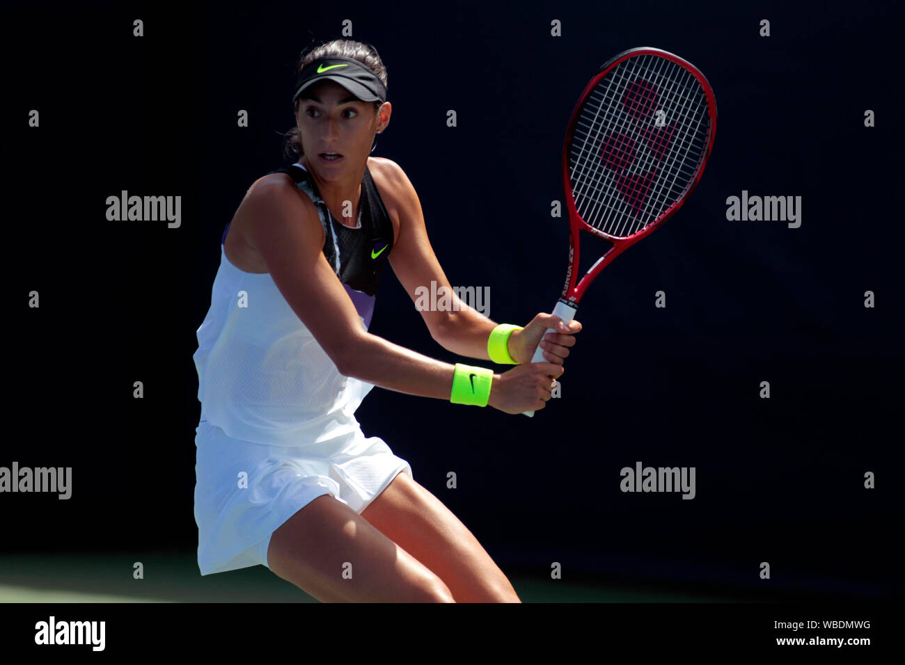 New York, USA. 26th Aug, 2019. Flushing Meadows, New York, USA. August 26, 2019.   Caroline Garcia, of France, the number 27 seed in action against Ons Jabeur of Tunisia in first round action at the US Open. Garcia lost the match in straight sets. Credit: Adam Stoltman/Alamy Live News Credit: Adam Stoltman/Alamy Live News Stock Photo