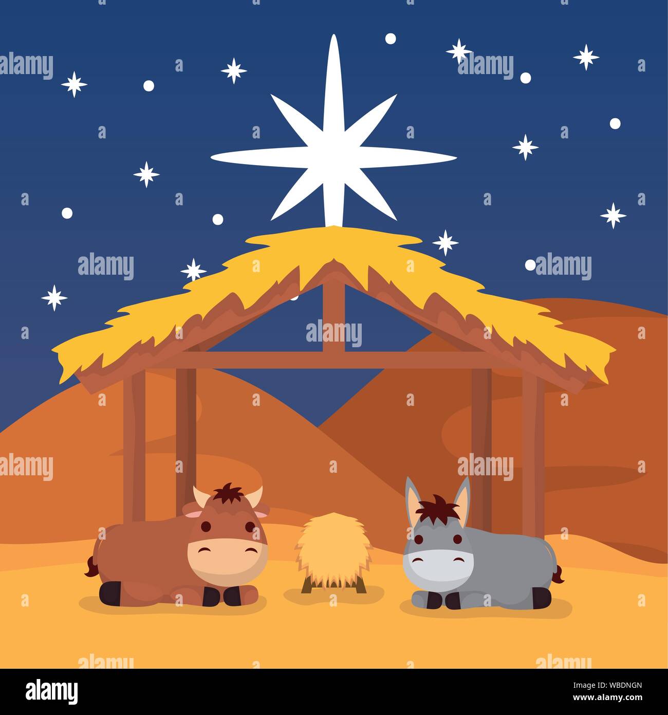 celebration merry christmas manger flat design Stock Vector