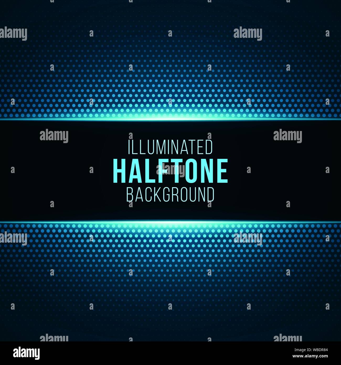 Blue gradient background with halftone pattern. Illuminated dotted background. Stock Vector