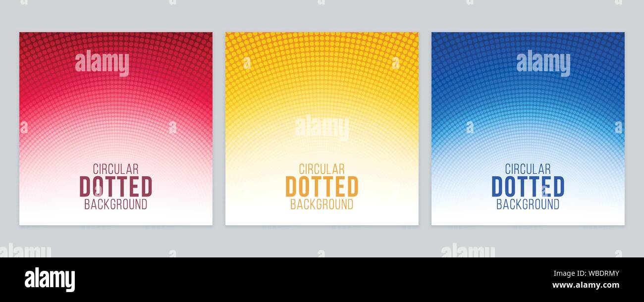 Gradient backgrounds with circular dotted patterns. Colorful abstract background set. Stock Vector