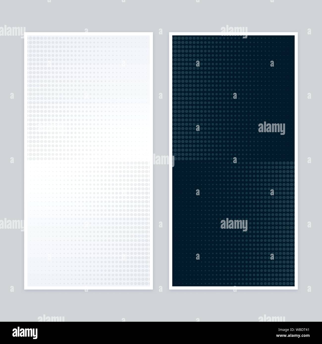 Gradient banners with contrast halftone patterns. Monochrome vertical banner set. Stock Vector