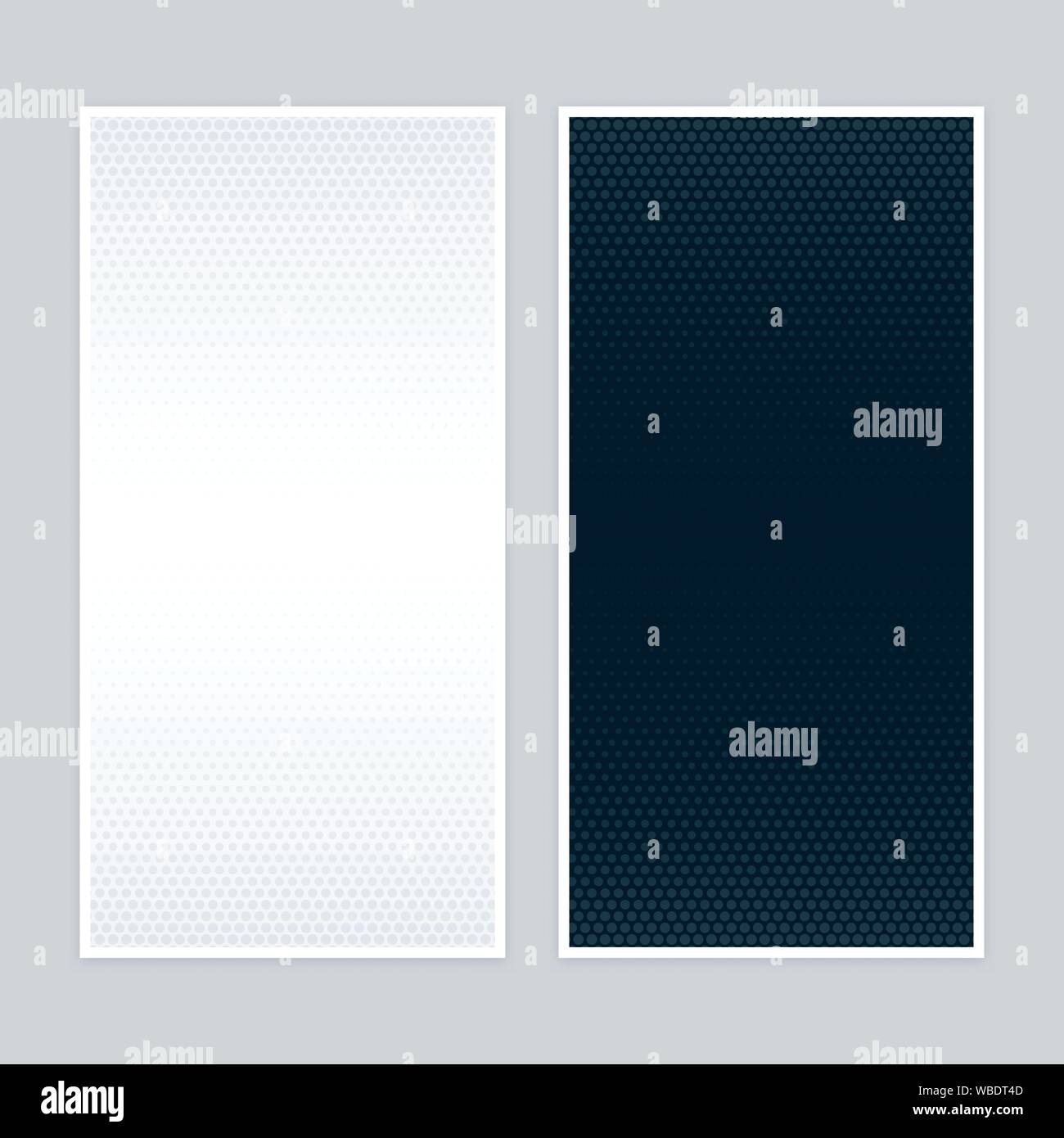 Gradient banners with halftone patterns. Monochrome vertical banner set. Stock Vector
