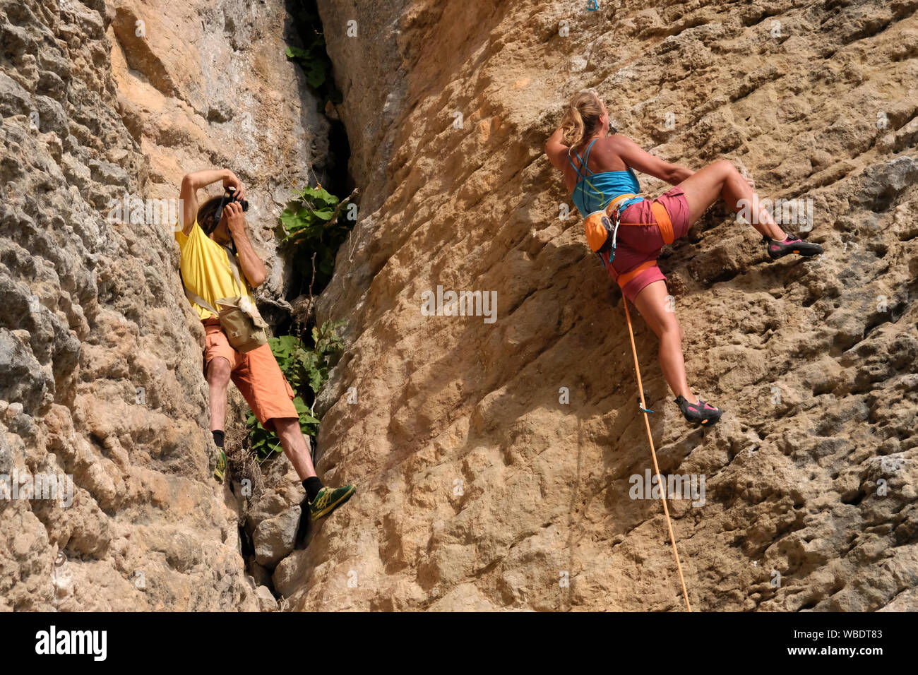 rock climbers in Sahinkaya rock climbing garden in duzkoy trabzon turkey Stock Photo