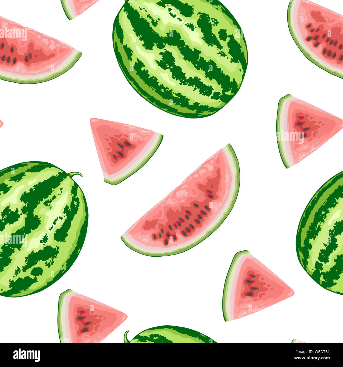 Summer tropical seamless pattern with sweet juicy watermelon on a white ...