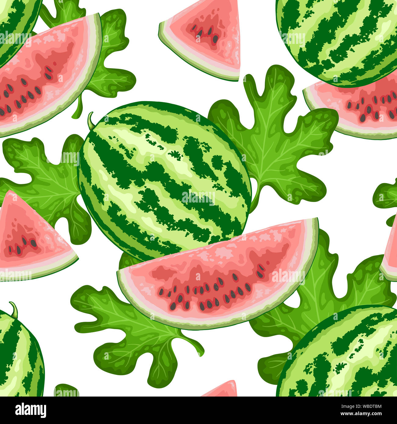 Summer tropical seamless pattern with sweet juicy watermelon and green ...
