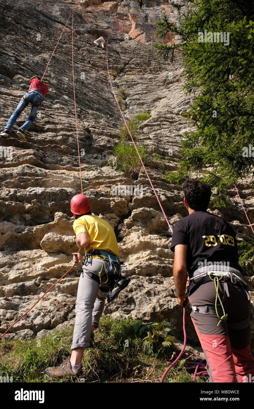 rock climbers in Sahinkaya rock climbing garden in duzkoy trabzon turkey Stock Photo