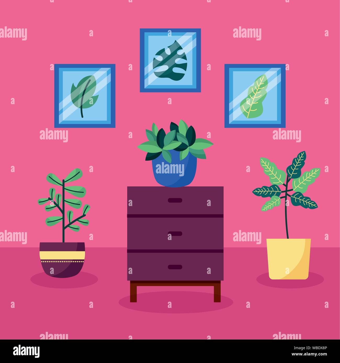 decorative house plants interior design Stock Vector