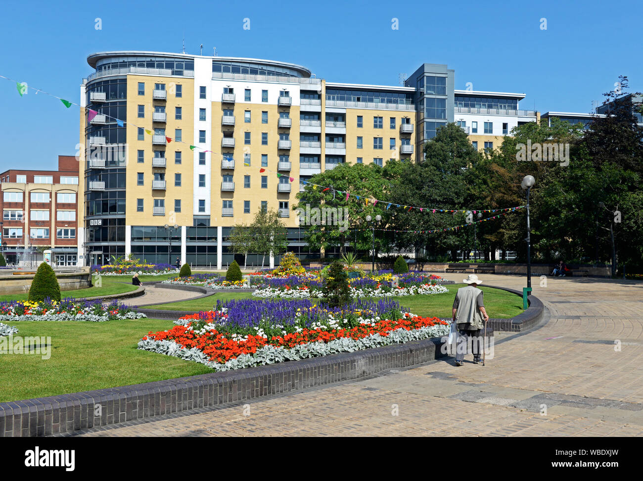 Queen's Gardens and BBC building, Hull, East Yorkshire, England UK