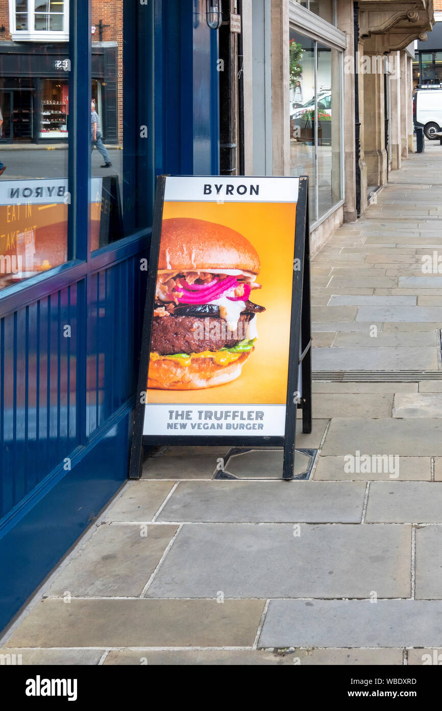 Advertising poster for Byron Burger vegan burger Stock Photo
