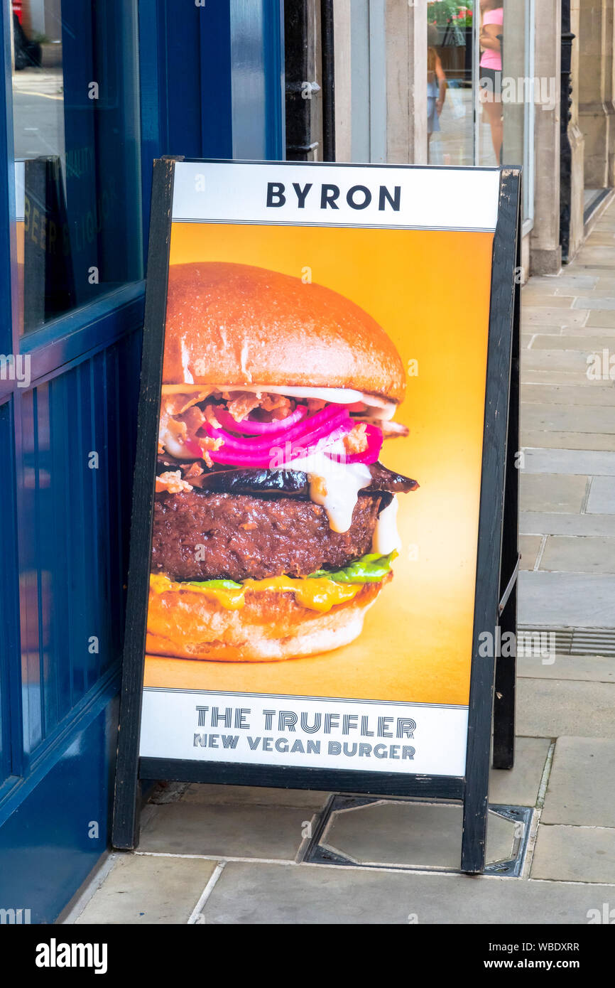 Advertising poster for Byron Burger vegan burger Stock Photo