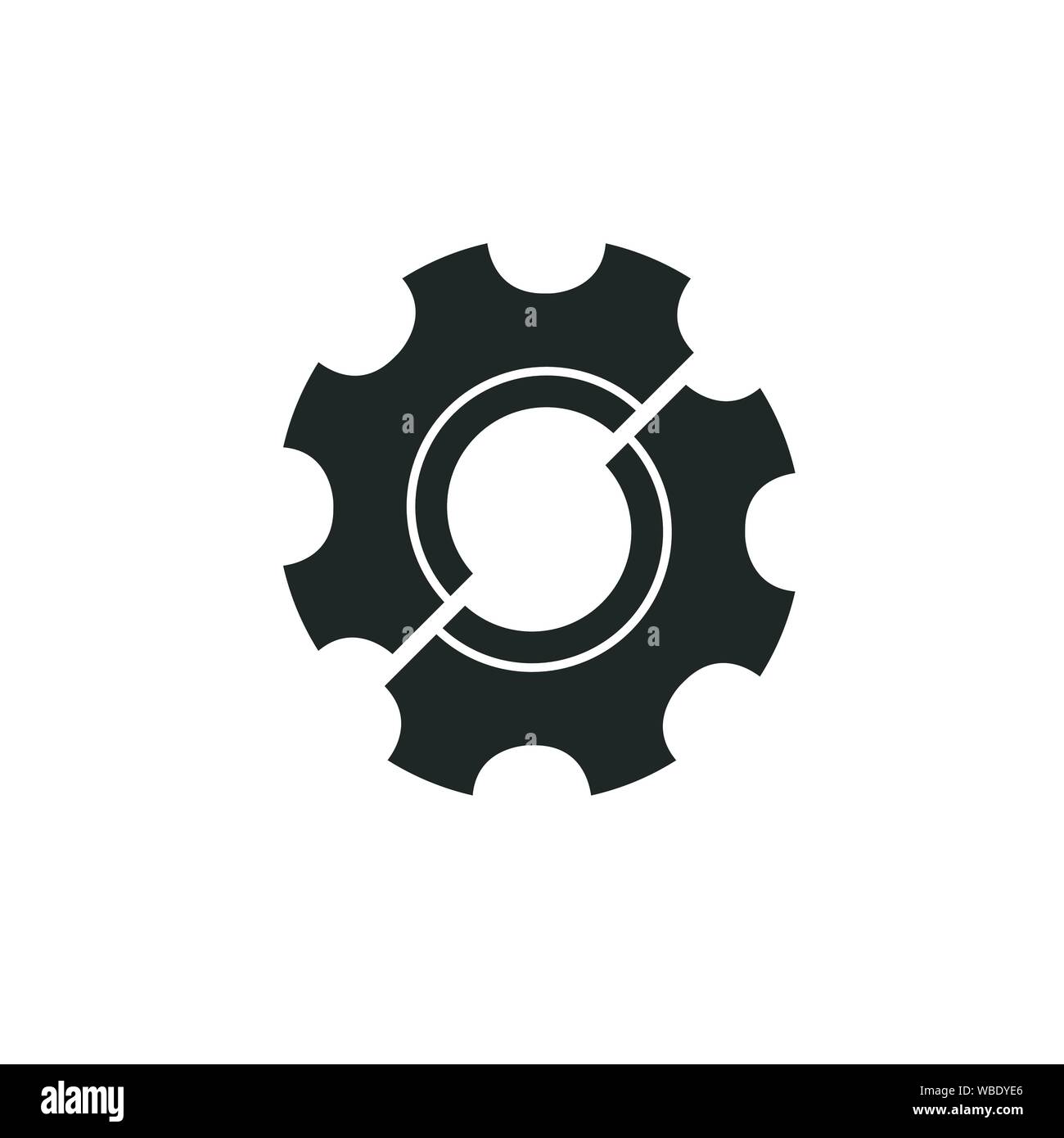 half gear logo design, repair concept, brocken wheel. vector illustration isolated on white background. Stock Vector