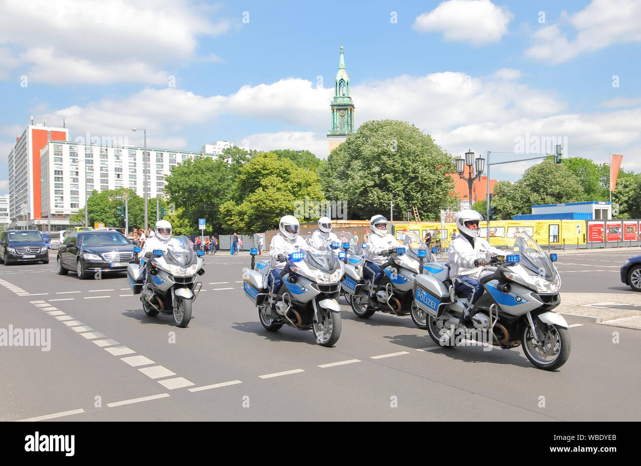 Police motorbike patrol in downtown Berlin Germany Stock Photo Alamy