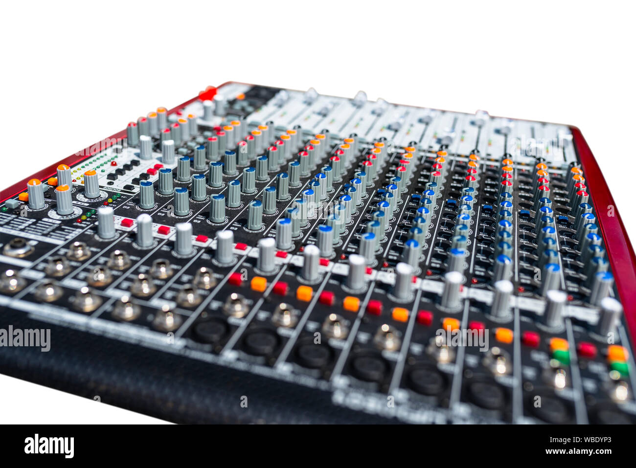 Close up photo of a professional sound mixer with many adjustments