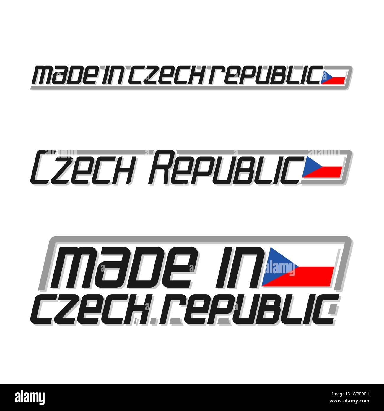 Vector illustration of logo for 'made in Czech Republic', consisting of three czech national state flags and text Czech Republic on white background. Stock Vector
