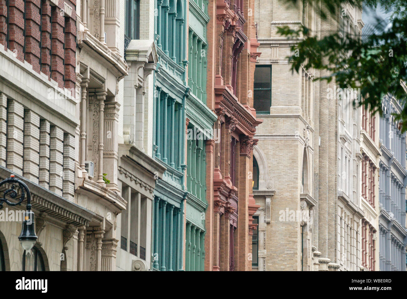 NoHo historic district cast iron facades, Broadway, East Village, New York City Stock Photo