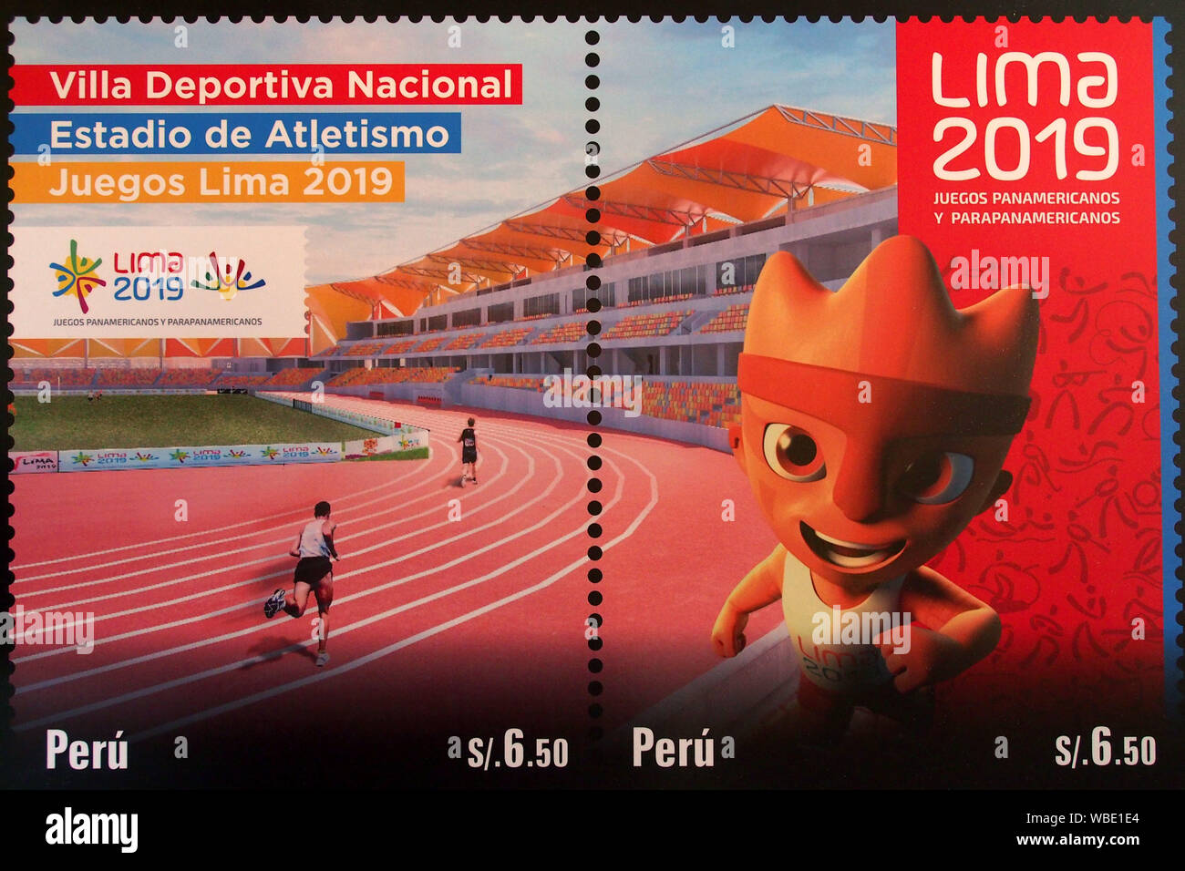 Lima 2019 and Serpost present the new stamp alluding to the Pan-American and Parapan American Games at the Central Post Office of Peru Stock Photo