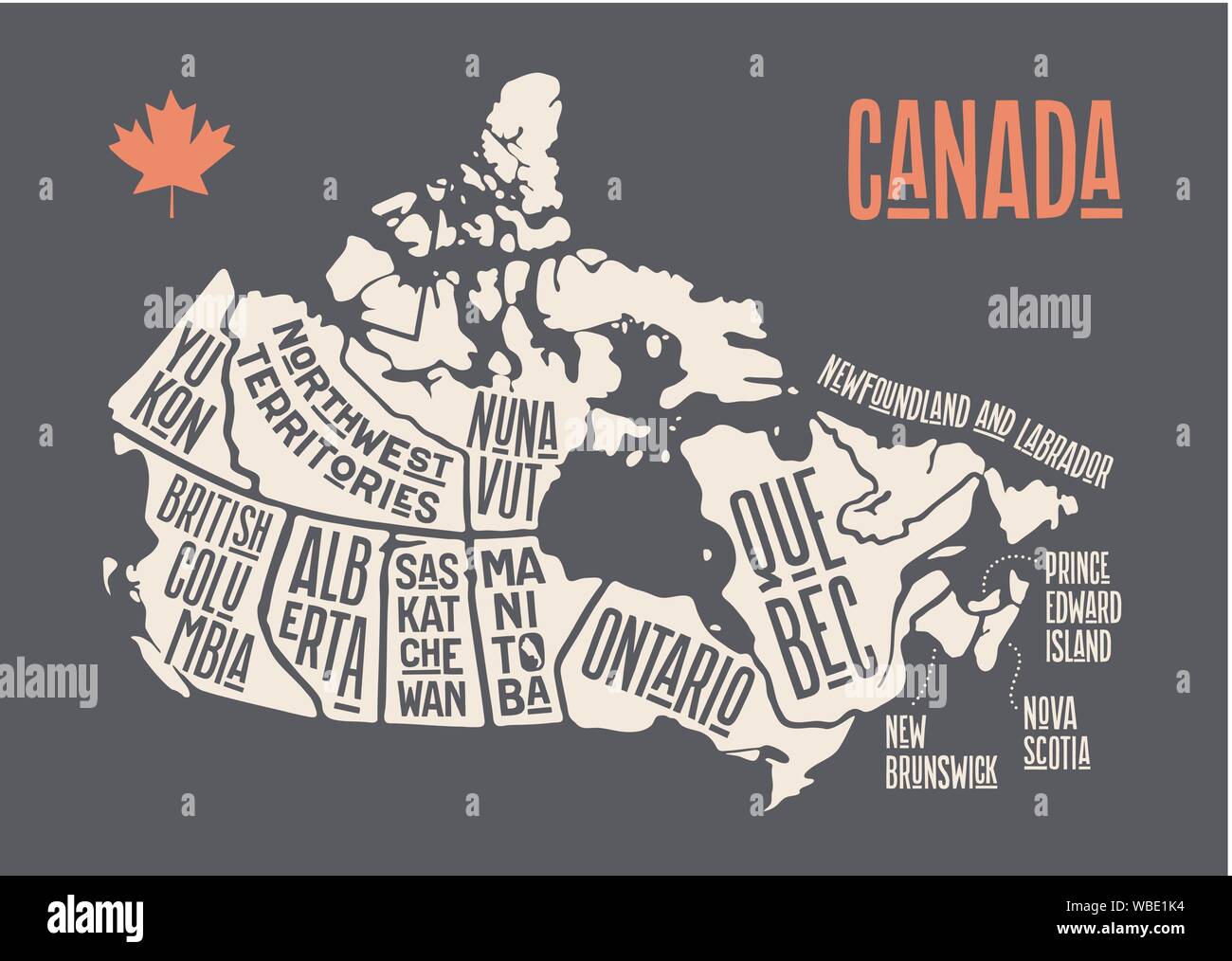 Map Canada. Poster map of provinces and territories of Canada Stock