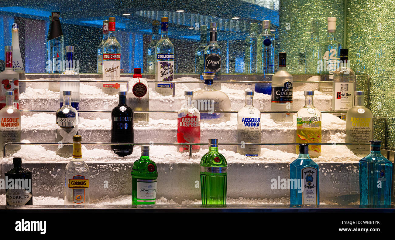 An icy bar full of liquor on a cruise ship Stock Photo Alamy