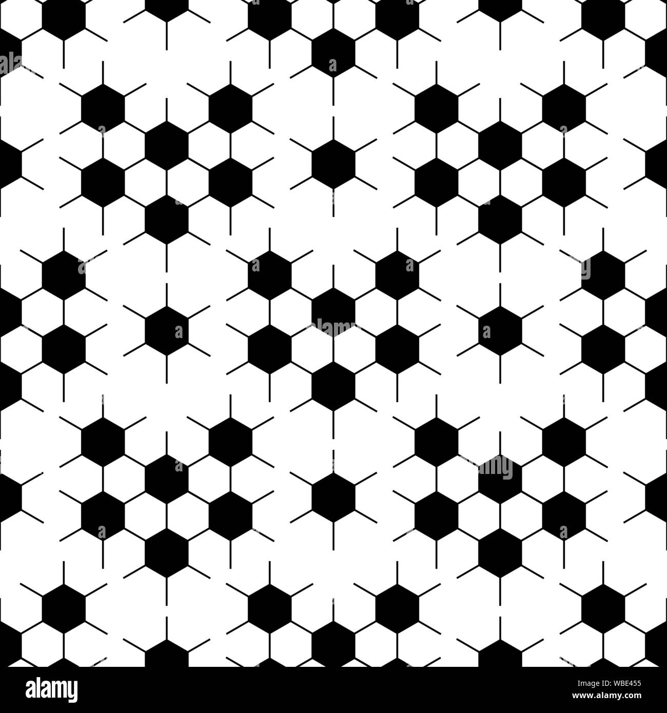 Black and white hexagon soccer ball seamless pattern, vector Stock