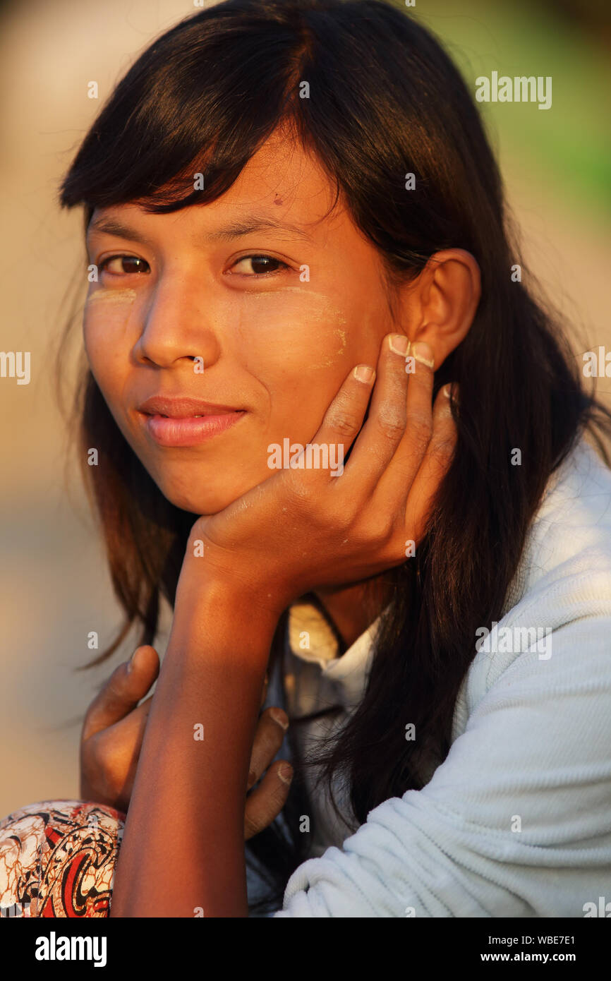 Young Beautiful Burmese Woman With Thanaka In Mandalay Myanmar Stock