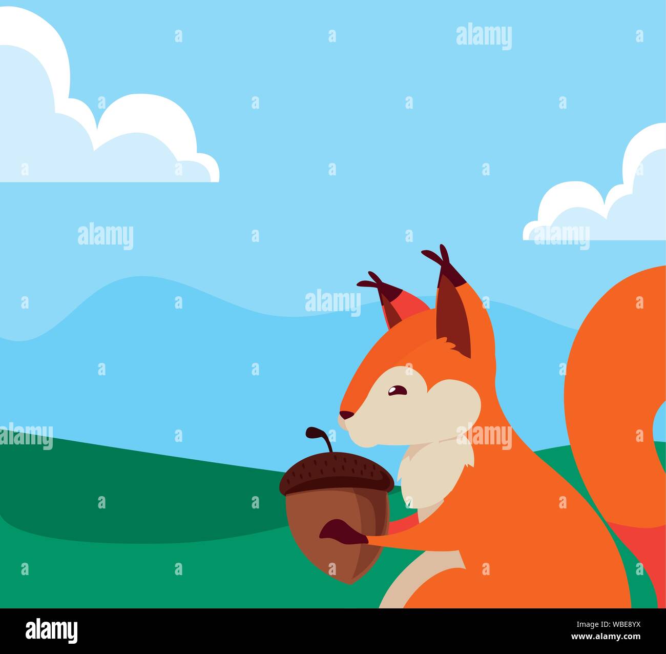 squirrel acorn outdoor happy autumn season vector illustration Stock ...