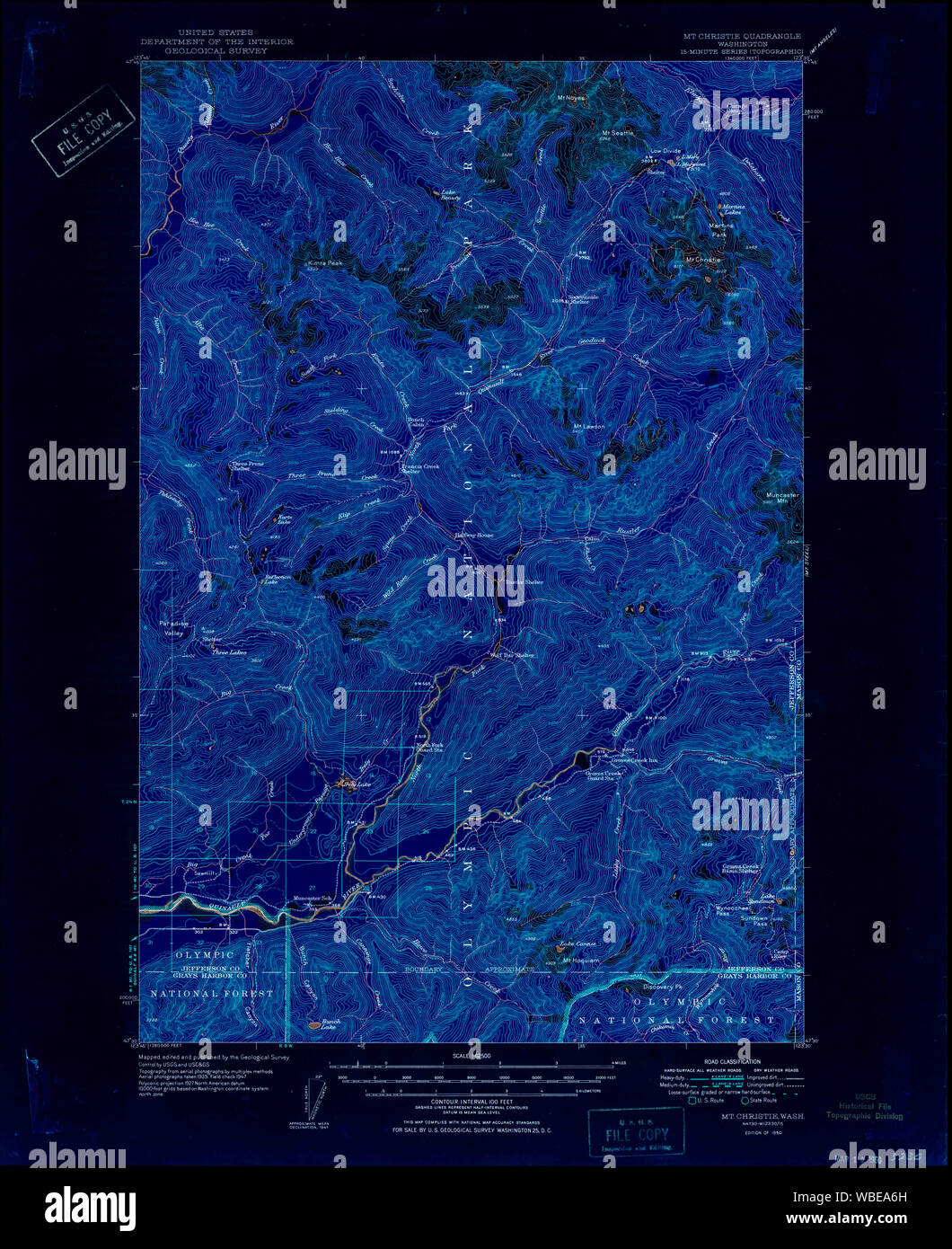 USGS Topo Map Washington State mount christie wa histmap Inverted Restoration Stock Photo