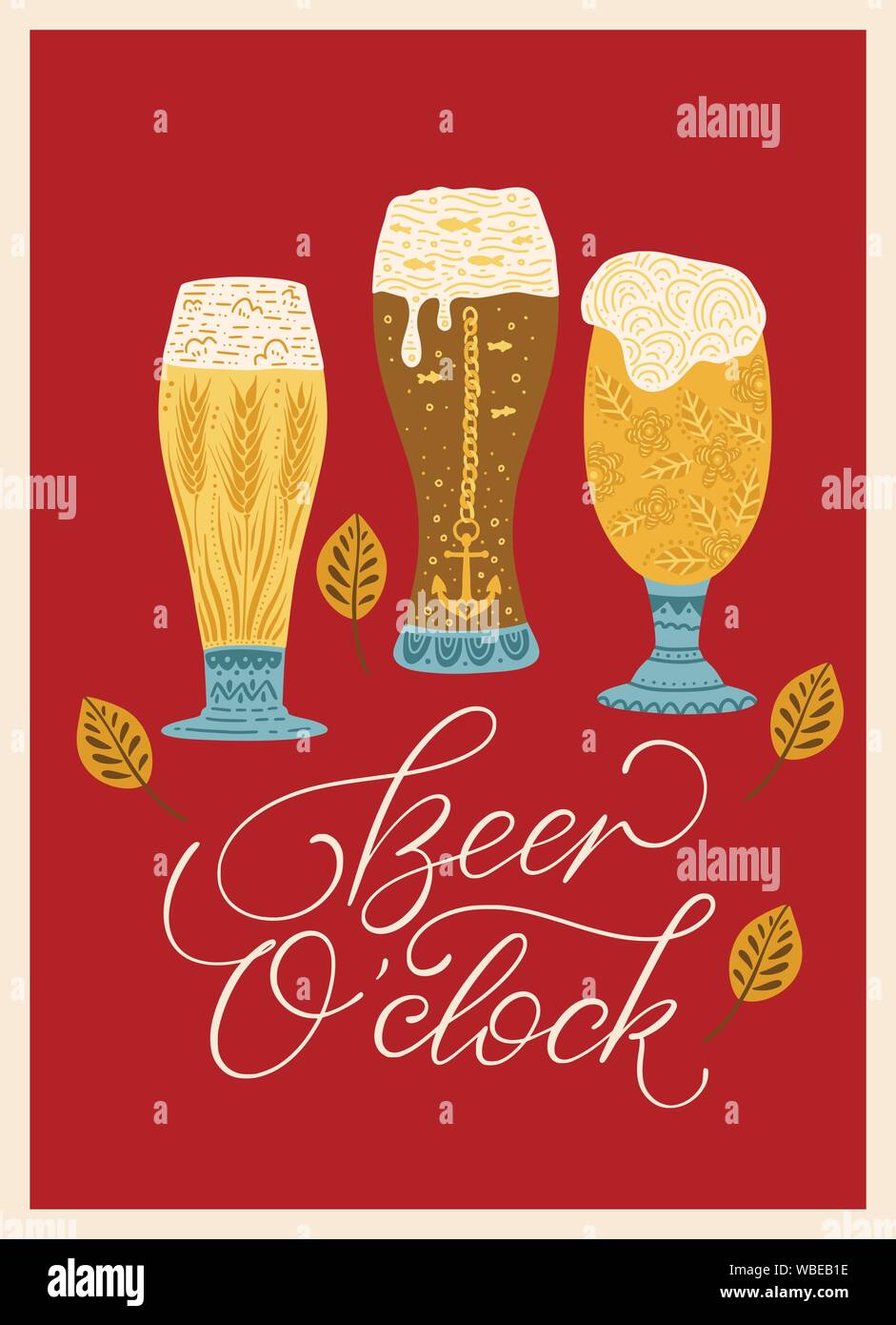 Beer festival vector ornate illustration. Oktoberfest detailed card with lettering quote in a