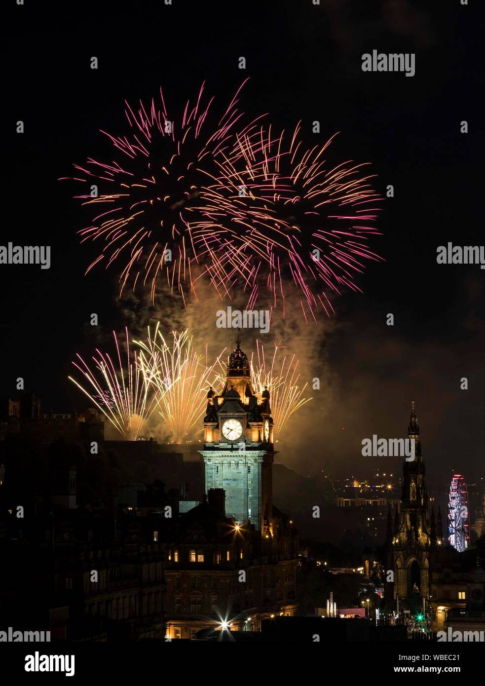 Edinburgh, UK. 26 August, 2019 Pictured: The spectacular Virgin Money Fireworks Concert, which marks the end of the Edinburgh International Festival, brings together the Scottish Chamber Orchestra, and fireworks specially choreographed by international pyrotechnics artists, Pyrovision all set against the magnificent backdrop of Edinburgh Castle. Credit: Rich Dyson/Alamy Live News Stock Photo
