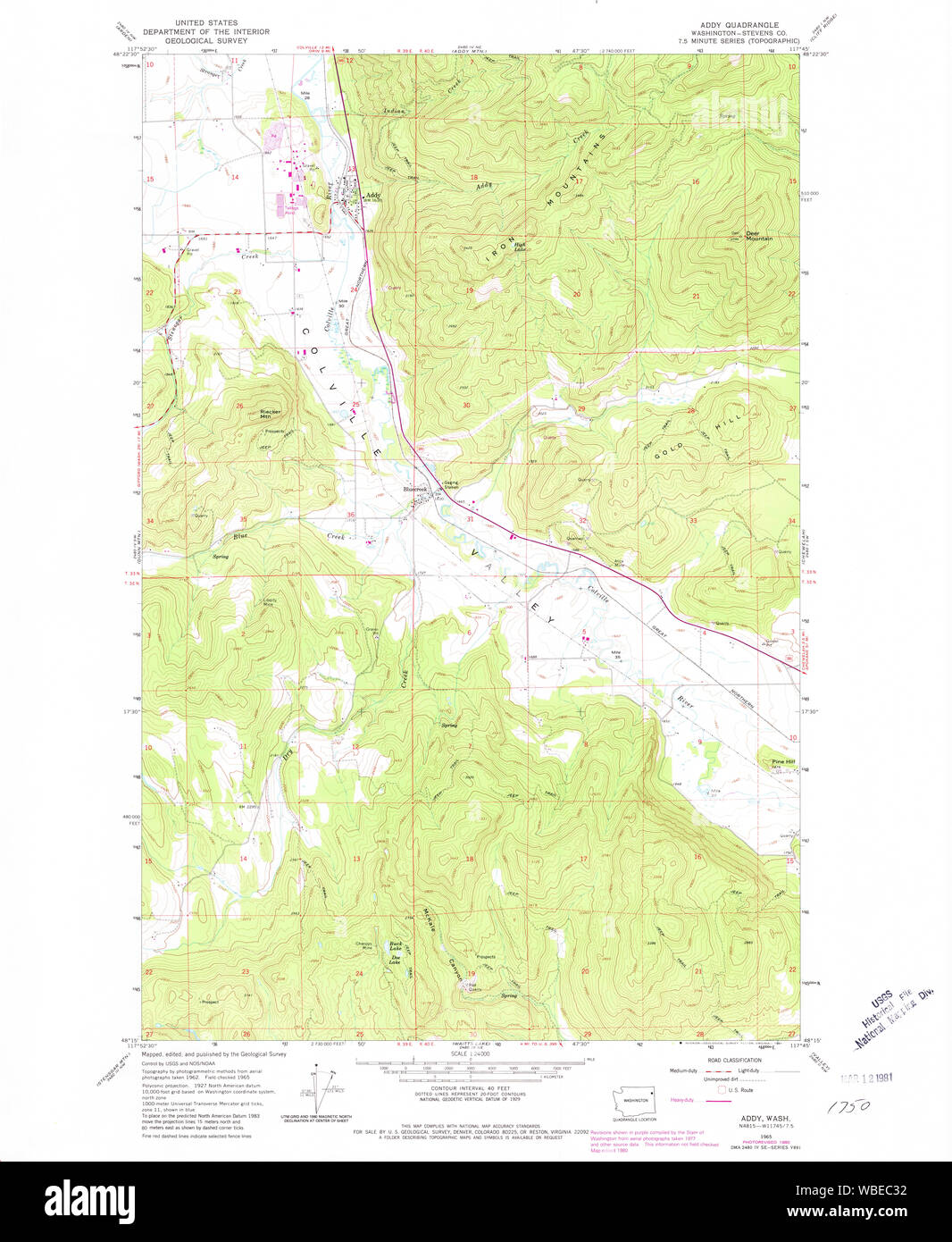 Map of addy washington hi res stock - Usgs Topo Map Washington State Wa Addy 239738 1965 24000 Restoration WBEC32