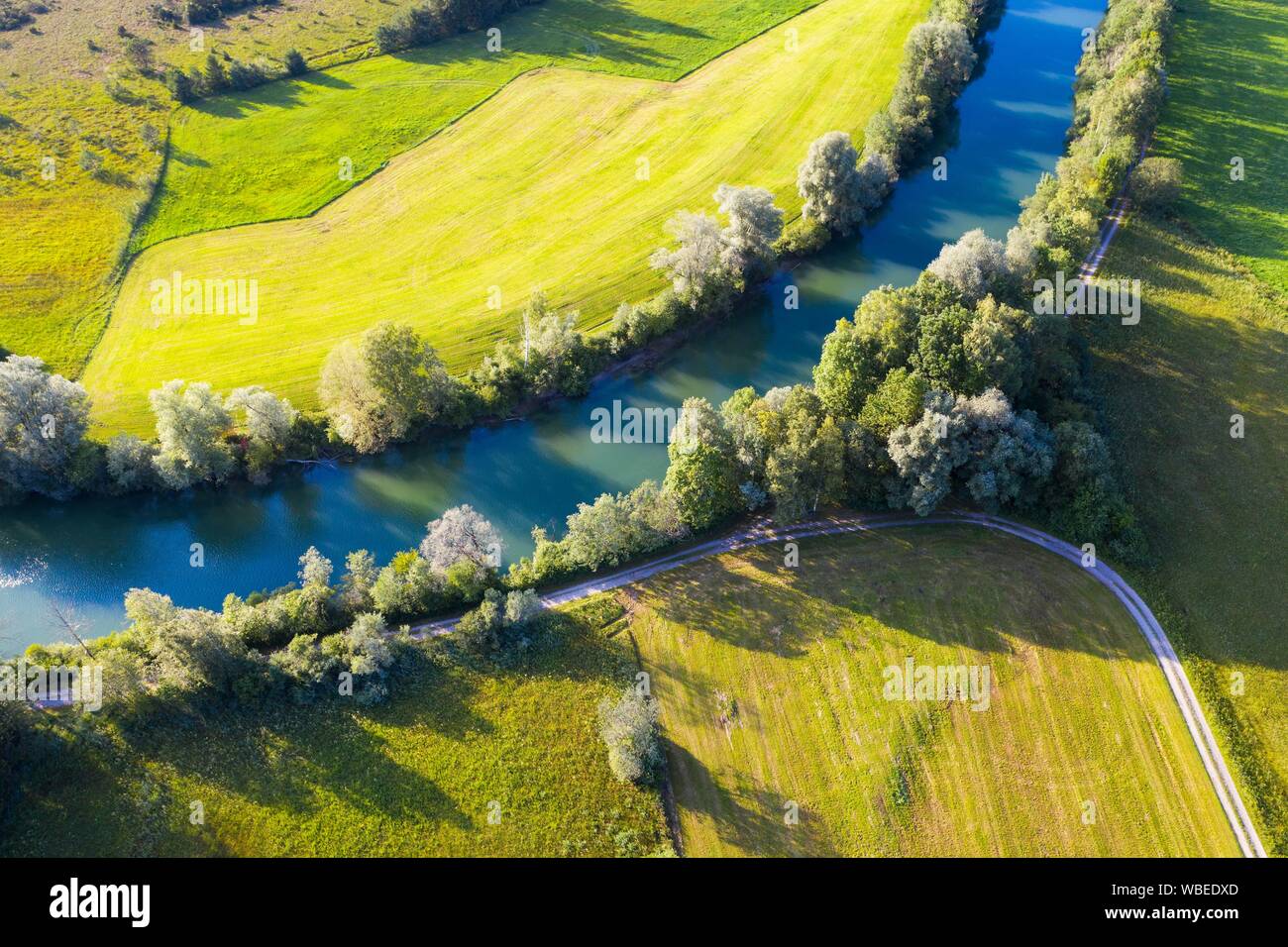 Loisach near Bichl, Tolzer Land, aerial view, Upper Bavaria, Bavaria, Germany Stock Photo