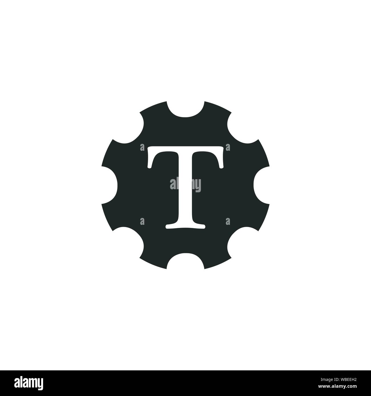 abstract symbol of letter t in gear. template logo design. Stock vector illustration isolated on white background. Stock Vector
