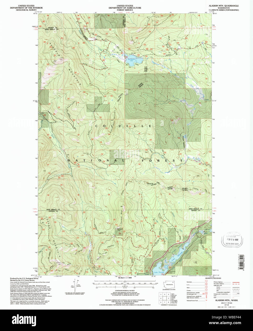 USGS Topo Map Washington State WA Aladdin Mtn 239769 1992 24000 Restoration Stock Photo