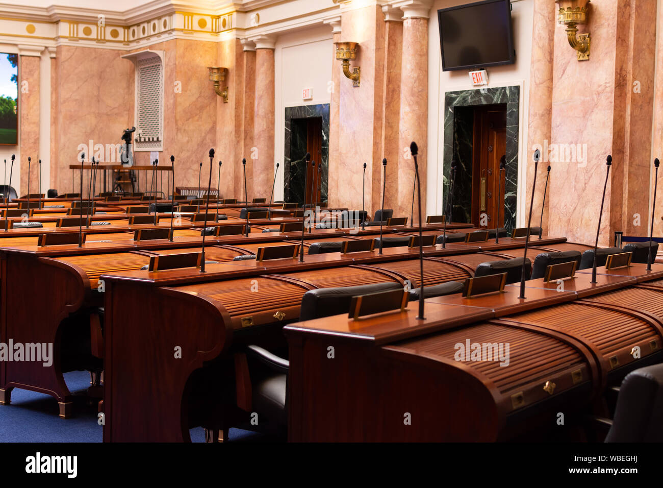 Frankfort, Kentucky/ USA - August 8th, 2019.  Interior of the House of Representatives Chambers in the Kentucky State Capitol Building. Stock Photo