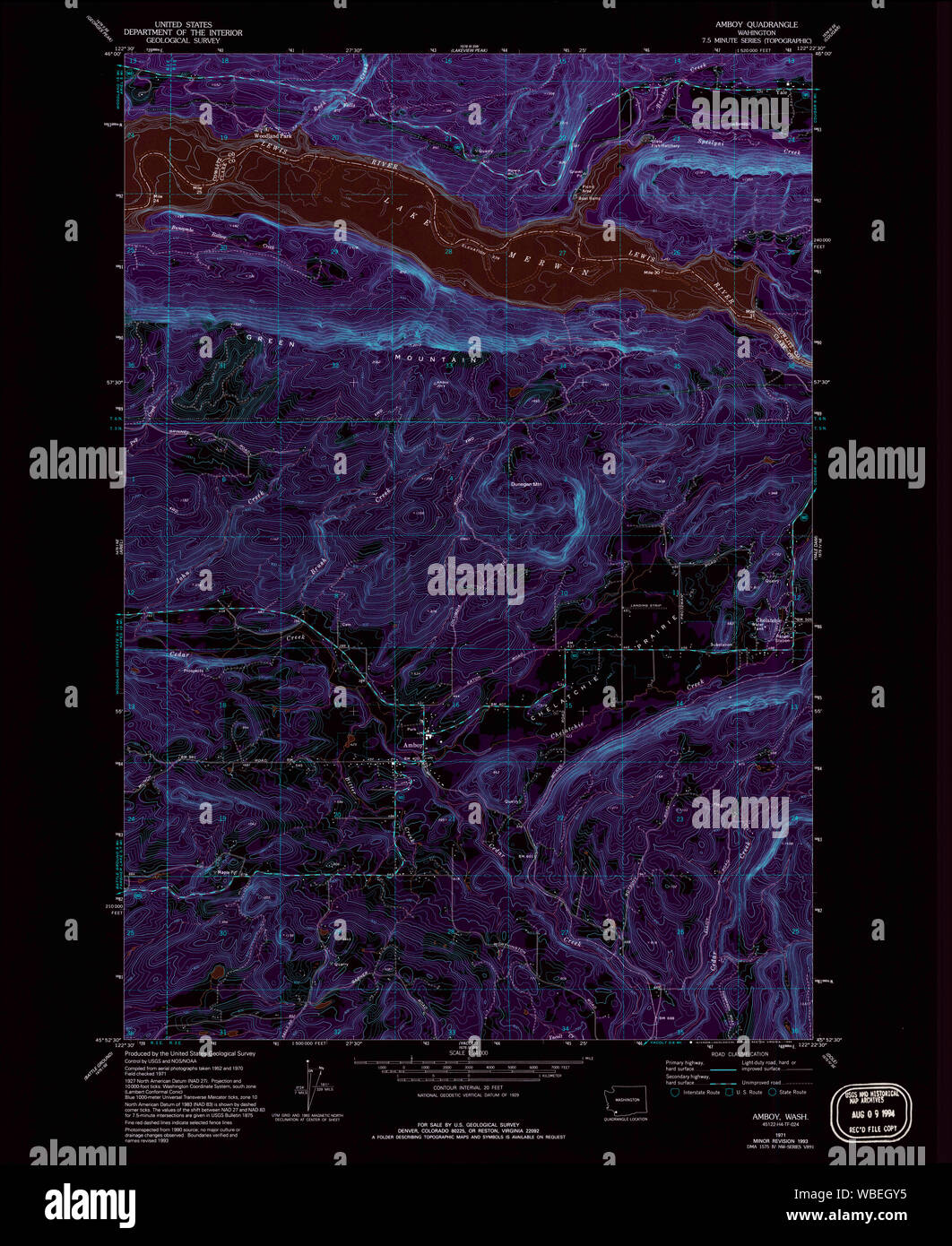 USGS Topo Map Washington State WA Amboy 239803 1971 24000 Inverted Restoration Stock Photo