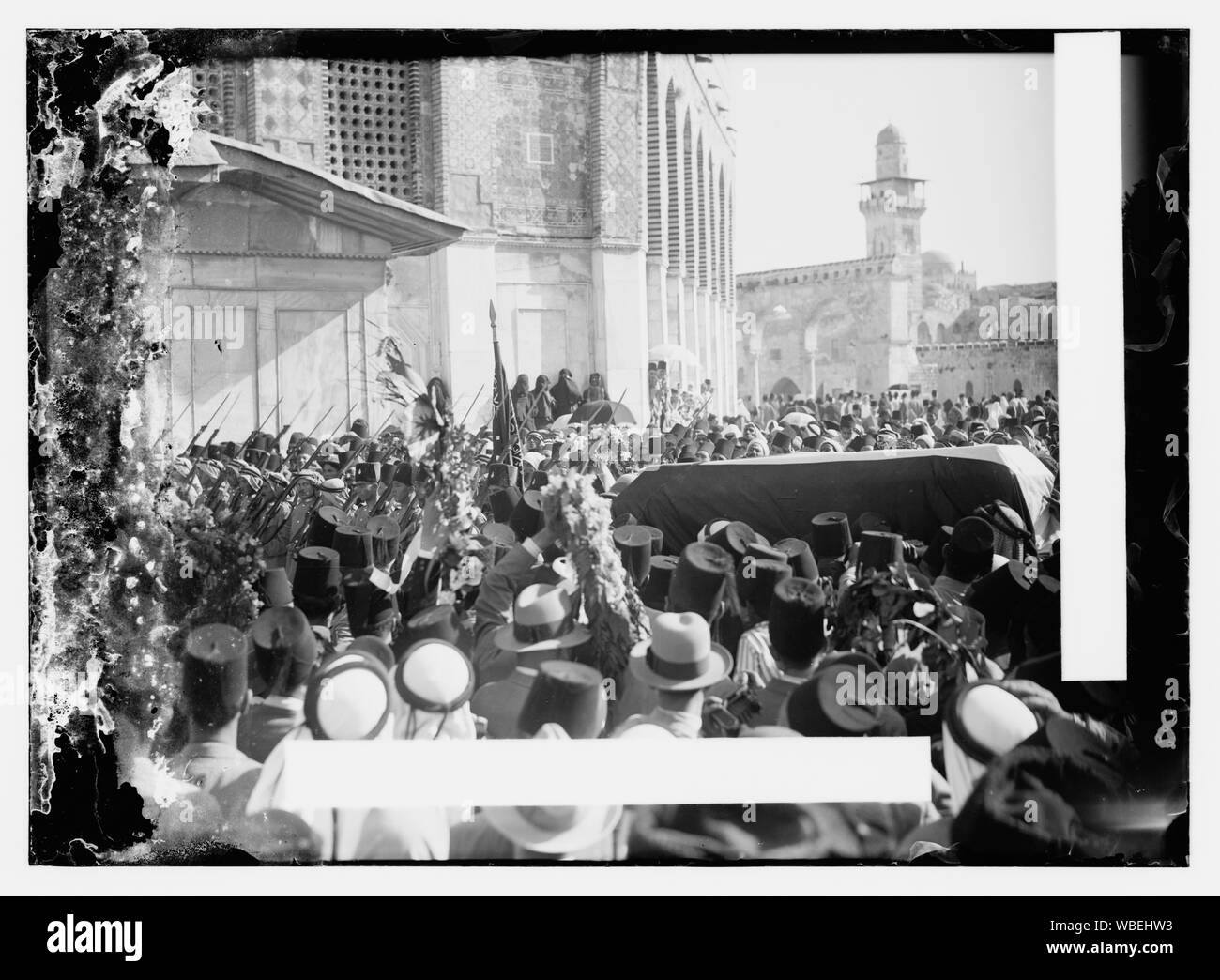 Funeral of King Hussein, Jerusalem, casket in Temple area Abstract/medium: G. Eric and Edith Matson Photograph Collection Stock Photo