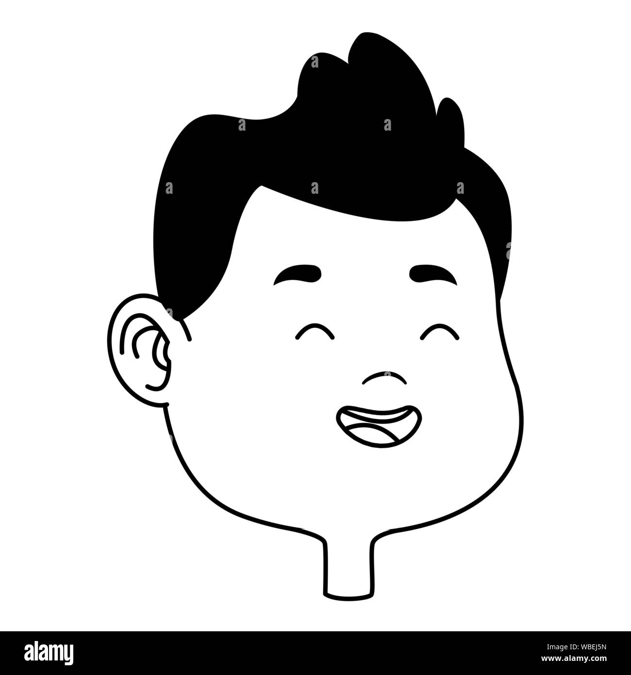 Cute young boy smiling face cartoons in black and white Stock Vector ...