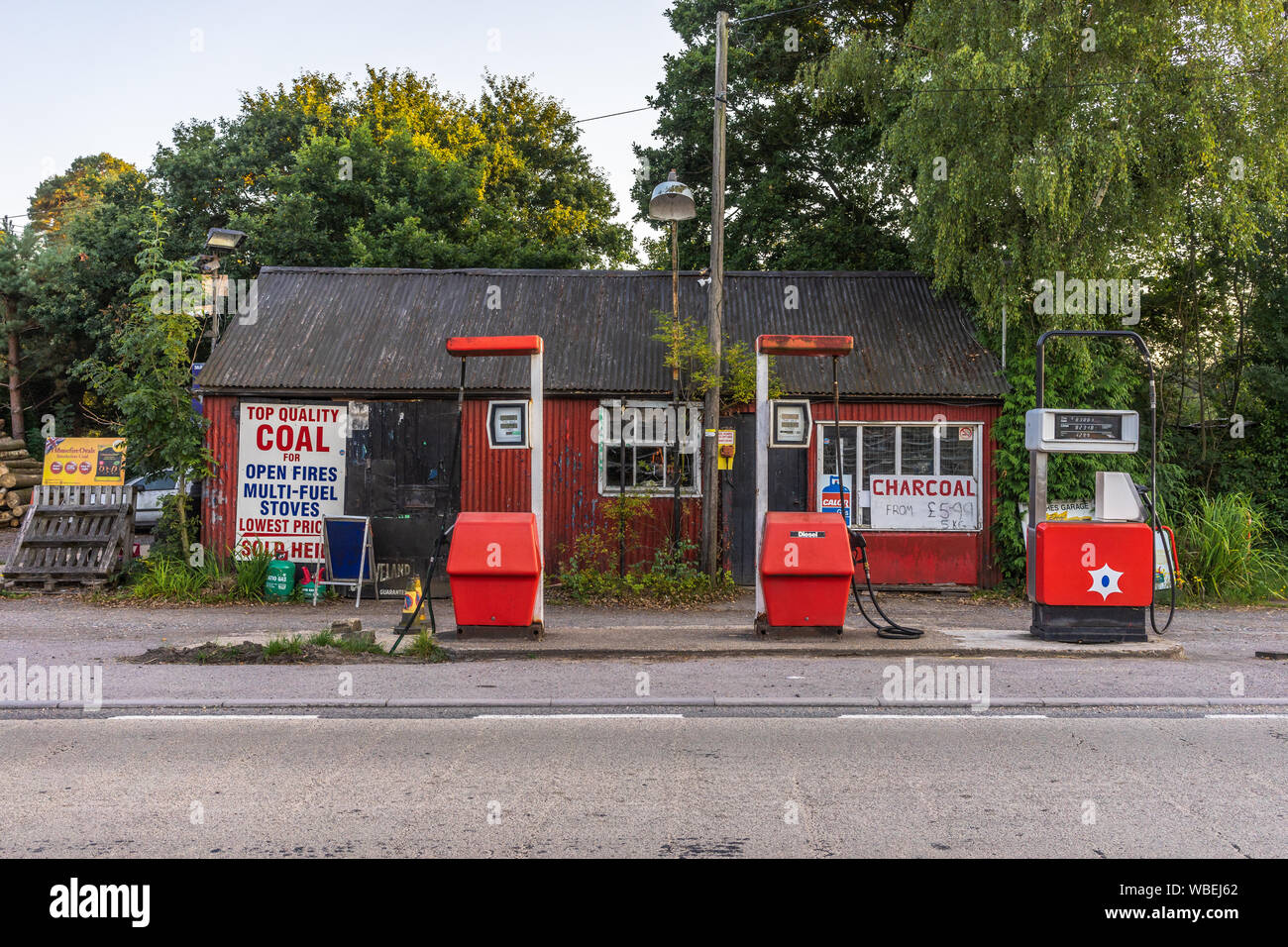 Old petrol station at West Wellow along the A36 in Wiltshire, England, UK Stock Photo