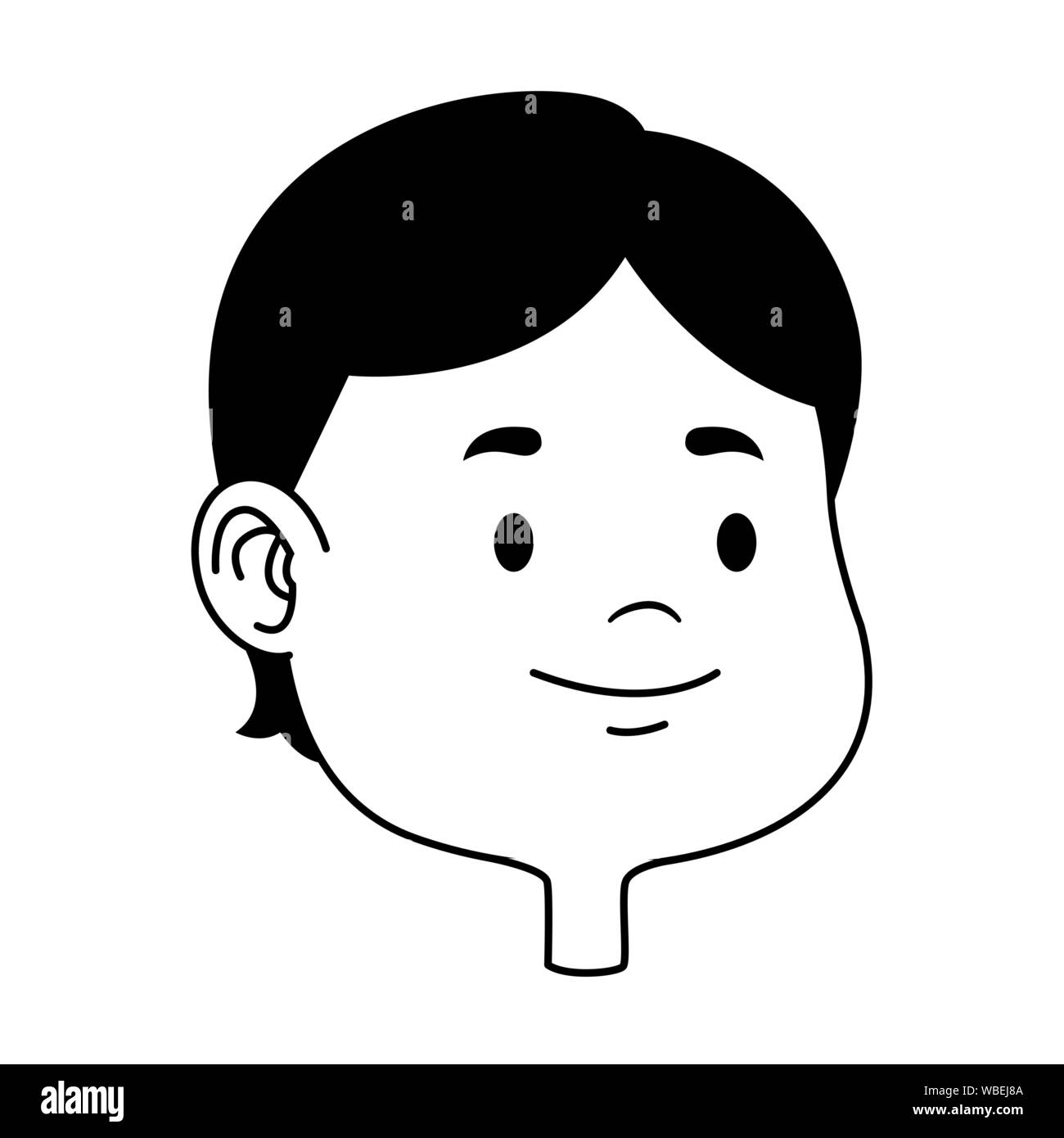 Cute young boy smiling face cartoons in black and white Stock Vector ...