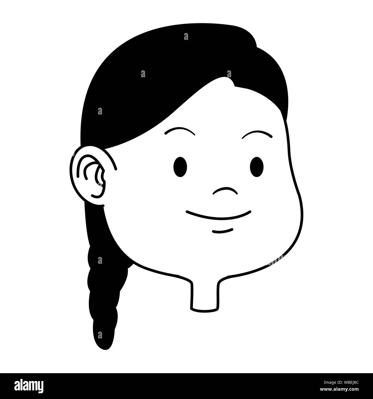 Beautiful young girl smiling face cartoon in black and white Stock ...